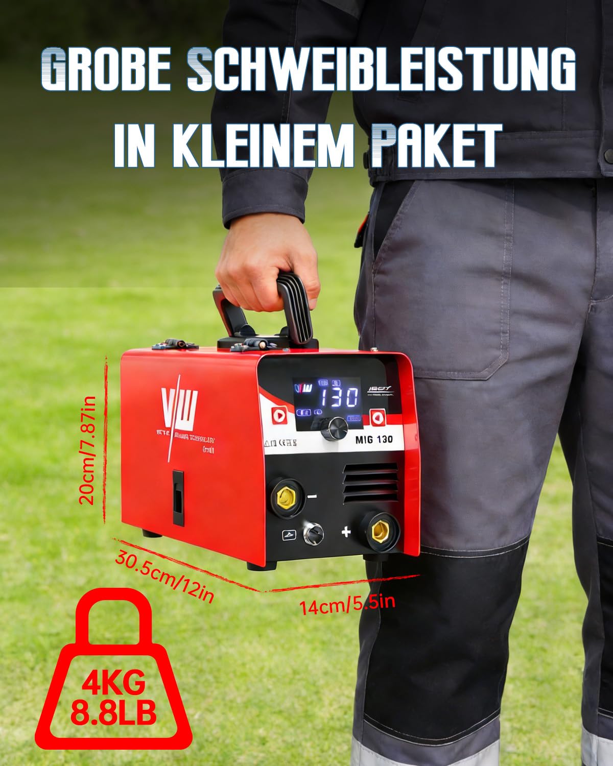 VECTOR WELDING Fülldraht Schweißgerät Set 130A, Inverter Schweißmaschine | 3-in-1 IGBT Elektroden Schweißgerät Flux MIG/MMA/Lift WIG mit Digital Display, Anti-Stick, Leicht Tragbar für Autoreparatur