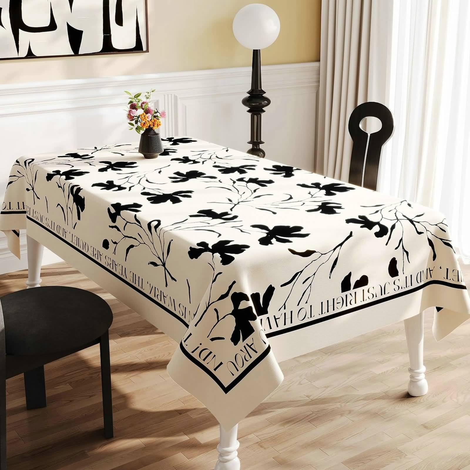 PVC Tischdecke Rechteckig Abwaschbar, Beige Schwarz | 140x180cm