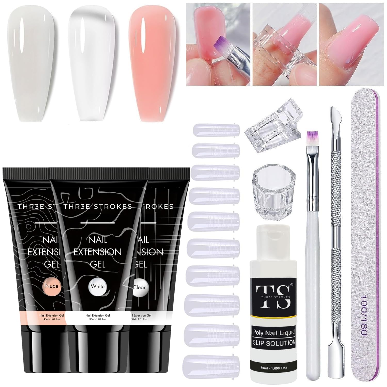 THR3E STROKES Poly Nail Gel Extension Kit for Builder Gel UV Nail Art