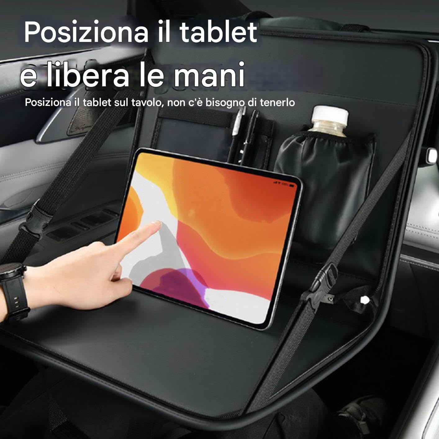 Generico Table d'appoint pour siège arrière de voiture - Plateau pour nourriture dans le véhicule - Table pour écrire et manger à l'intérieur de la voiture, avec support pour téléphone et organisateur