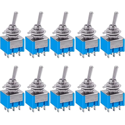 Taiss 10Pcs DPDT Mini Toggle Switch 6-Pin 2 Position ON/ON Miniature Toggle Switches 6A 125VAC Toggle Switch MTS-202