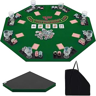HOMASIS Klappbare Pokermatte, tragbarer Pokertisch mit Tragetasche und Becherhalter, rutschfeste Spielmatte mit glatter Oberfläche, für Casino, 120 cm, Grün