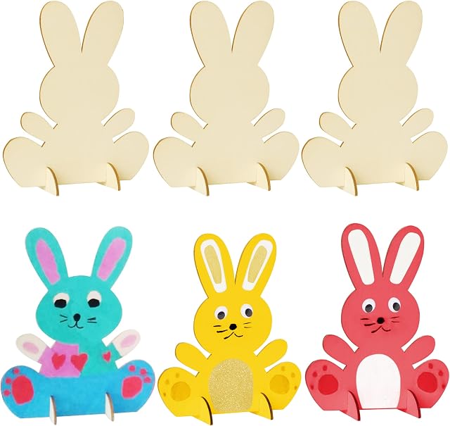 TRIXES 6 Pack Easter Stand-Up Wooden Bunnies - Arts and Crafts Activity - Great for Children to Paint Their Own Bunny, Colour and Decorate - Decoration for The Table, Mantel - Decorate and Display