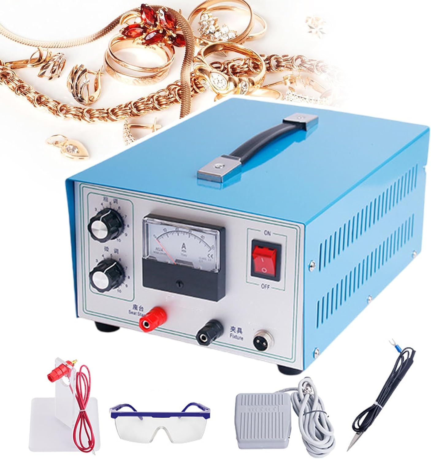 Jewelry Spot Welder,Handheld Spot Welding Machine,Welding Range 0.4-1.0mm/0.6-1.2mm/0.3-1.5mm,Spot Welding Equipment,Pulse Spot Welding Machine,with Foot Switch,Stand,Tweezers,50A