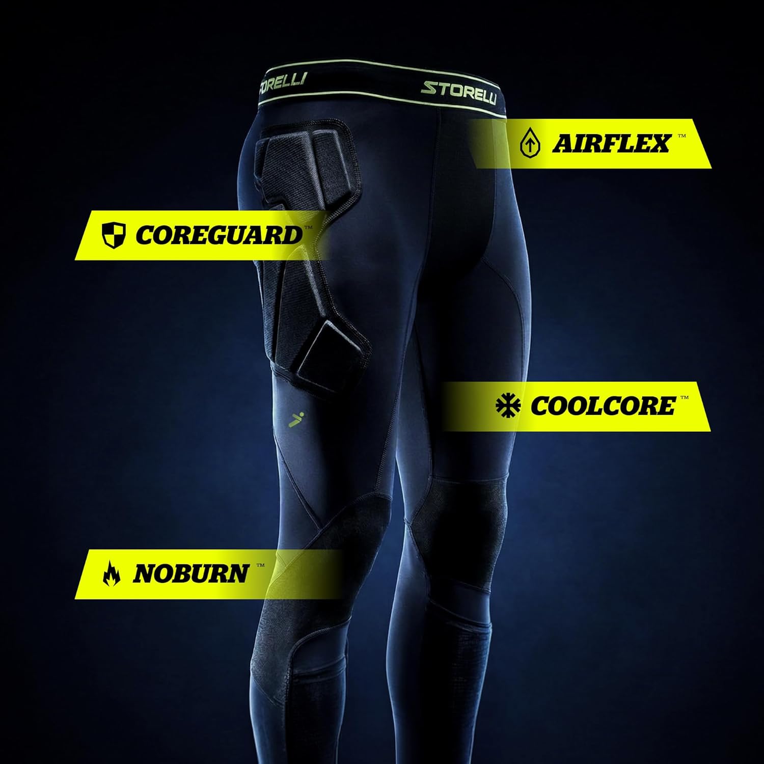 Storelli BodyShield CoolCore GK Leggings – Soccer Goalkeeper Padded Compression Pants with Hip & Thigh Protection