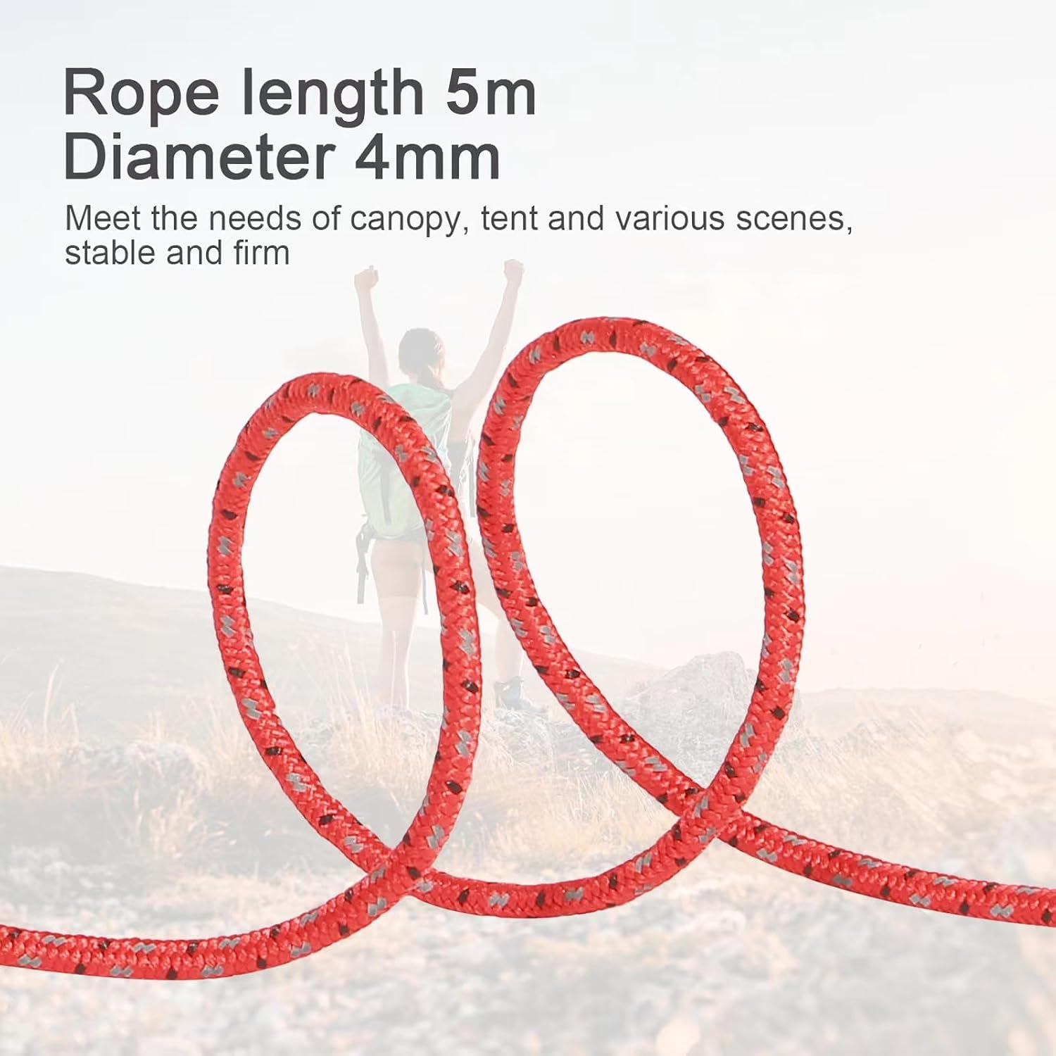 Smithok 16.4ft 6 Pack 4mm Guy Lines Ultralight Tent Cords with Aluminum Adjuster Tensioner Outdoor Camping Guylines Ropes for Tent Tarp,Hiking Backpacking (Red) image 2