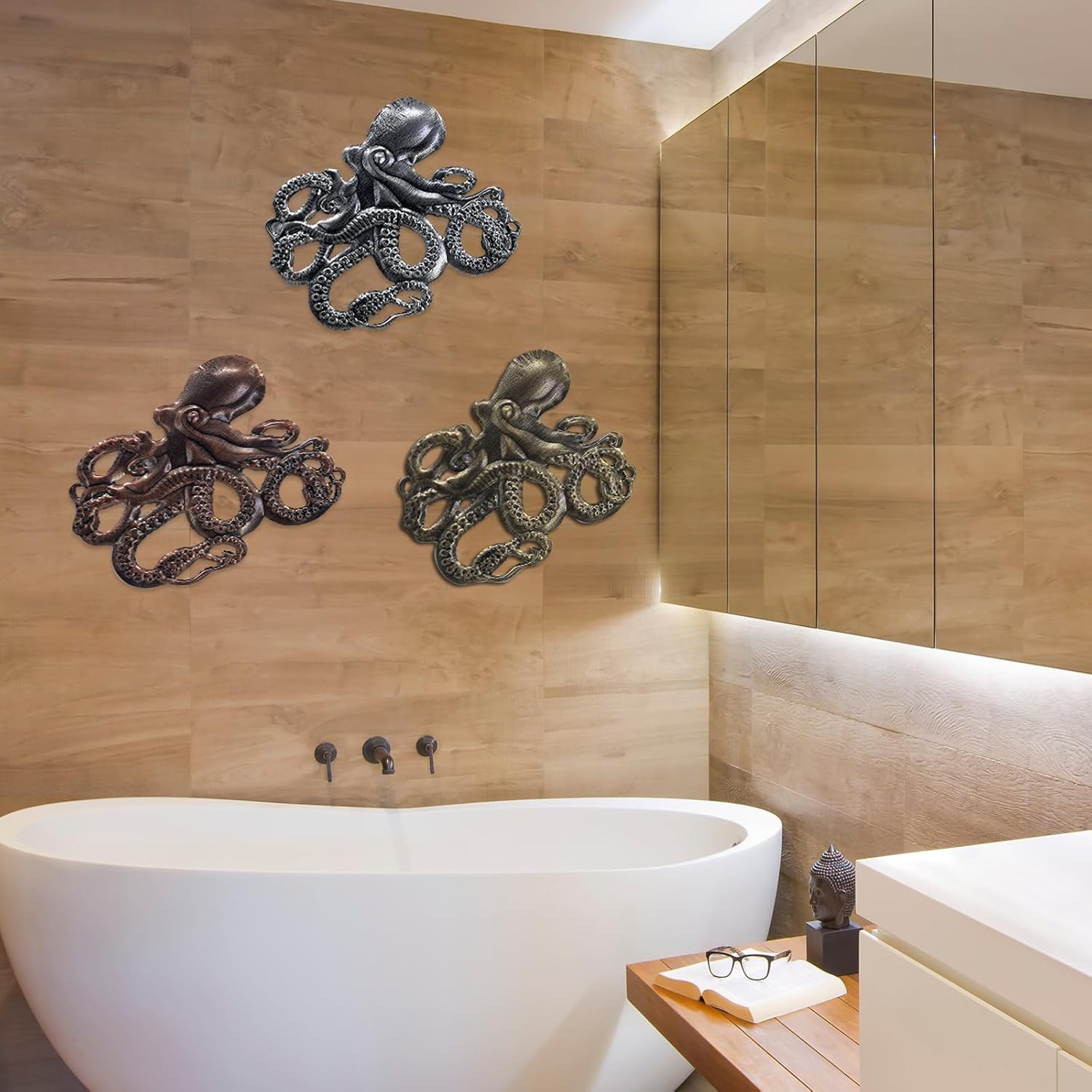 John's Studio Metal Octopus Sea Wall Decor Outdoor Garden Hanging Art Sculptures Home Ocean Theme Decorations for Kitchen Bathroom and Pool