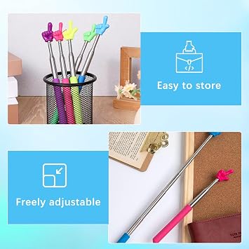 Pointer Finger Stick, 5 Pcs Teacher Pointer Stick Retractable Hand Pointer Stick for School Reading Classroom Presentations