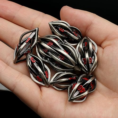Miniatura 5 de DND - Juego de dados arcanum para Calabozos y Dragones, dados de metal hueco D y D, dados poliédricos para juegos de mesa (número rojo arcano)