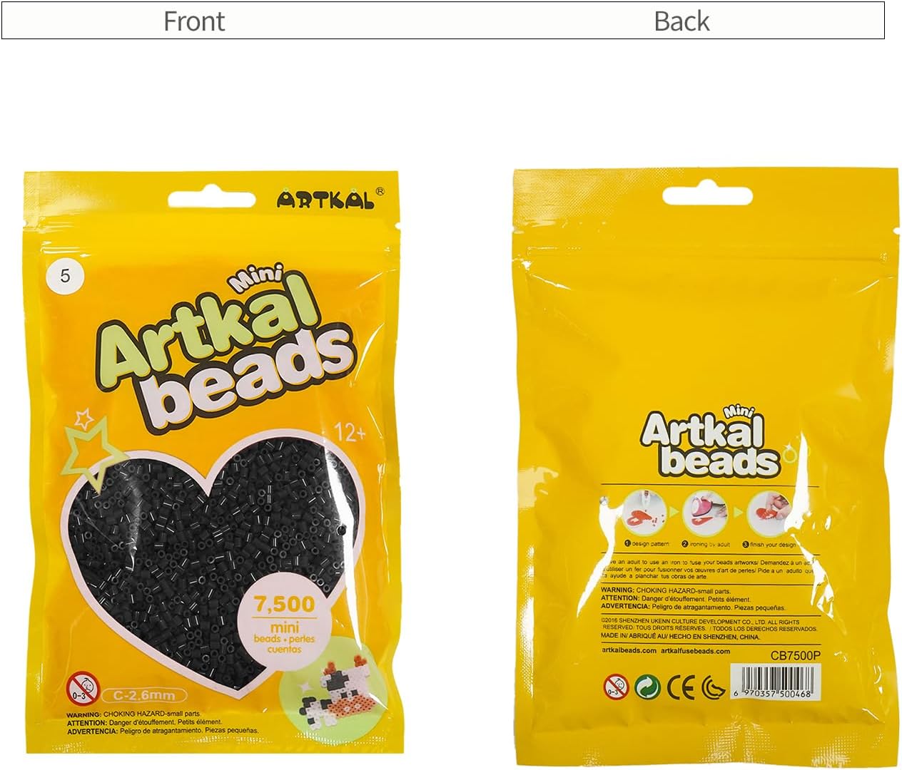 ARTKAL Mini Fuse Beads 7500 Melty Beads Compatible 2.6 mm Perler and Hama Bead (Black)