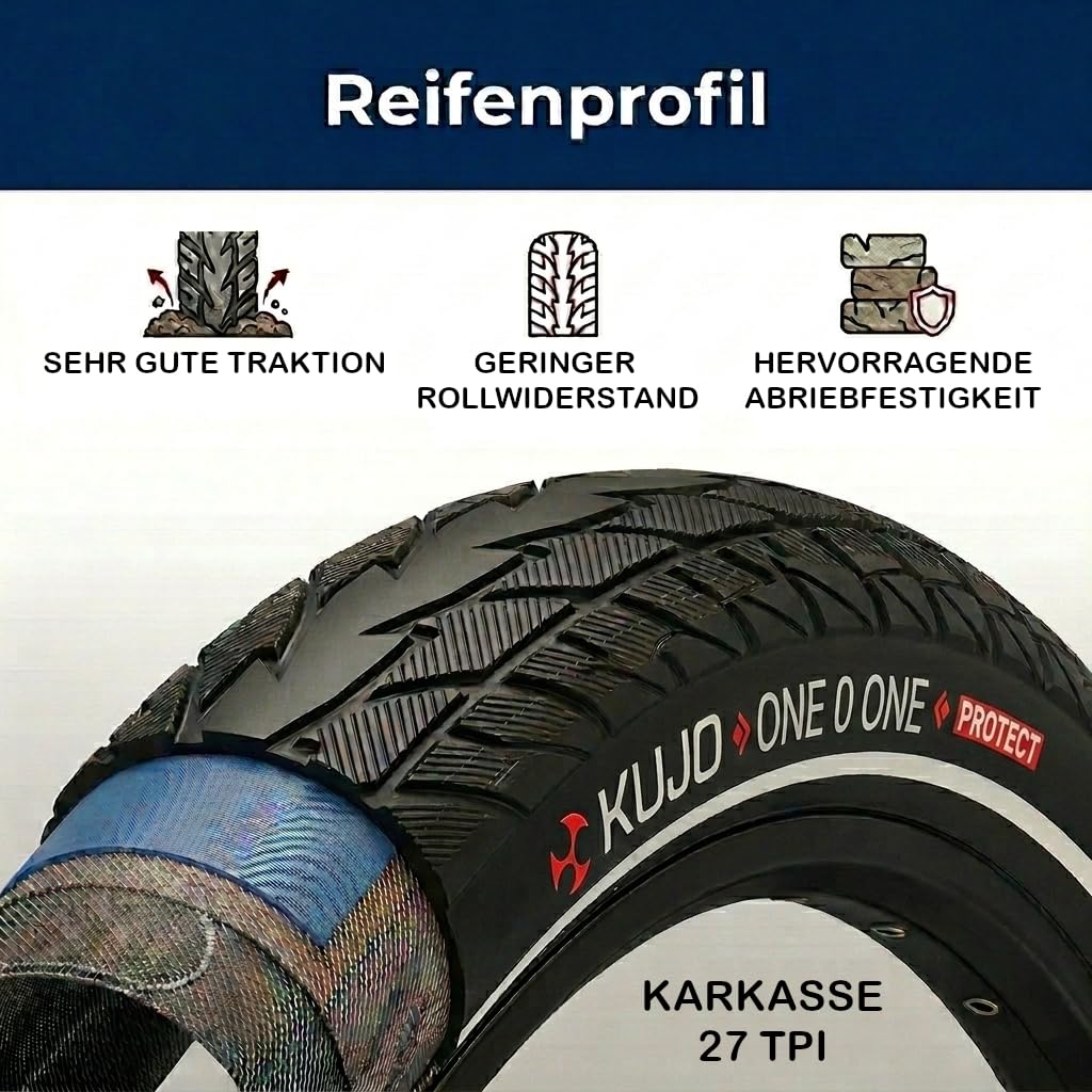 Kujo Fahrradreifen Paar 700x40c mit Kevlar Protect 2.5 mm Pannenschutz, 42-622, 28x1.60 Zoll, für Trekking-, City-, Gravelrräder, inkl. Schläuche mit Autoventilen