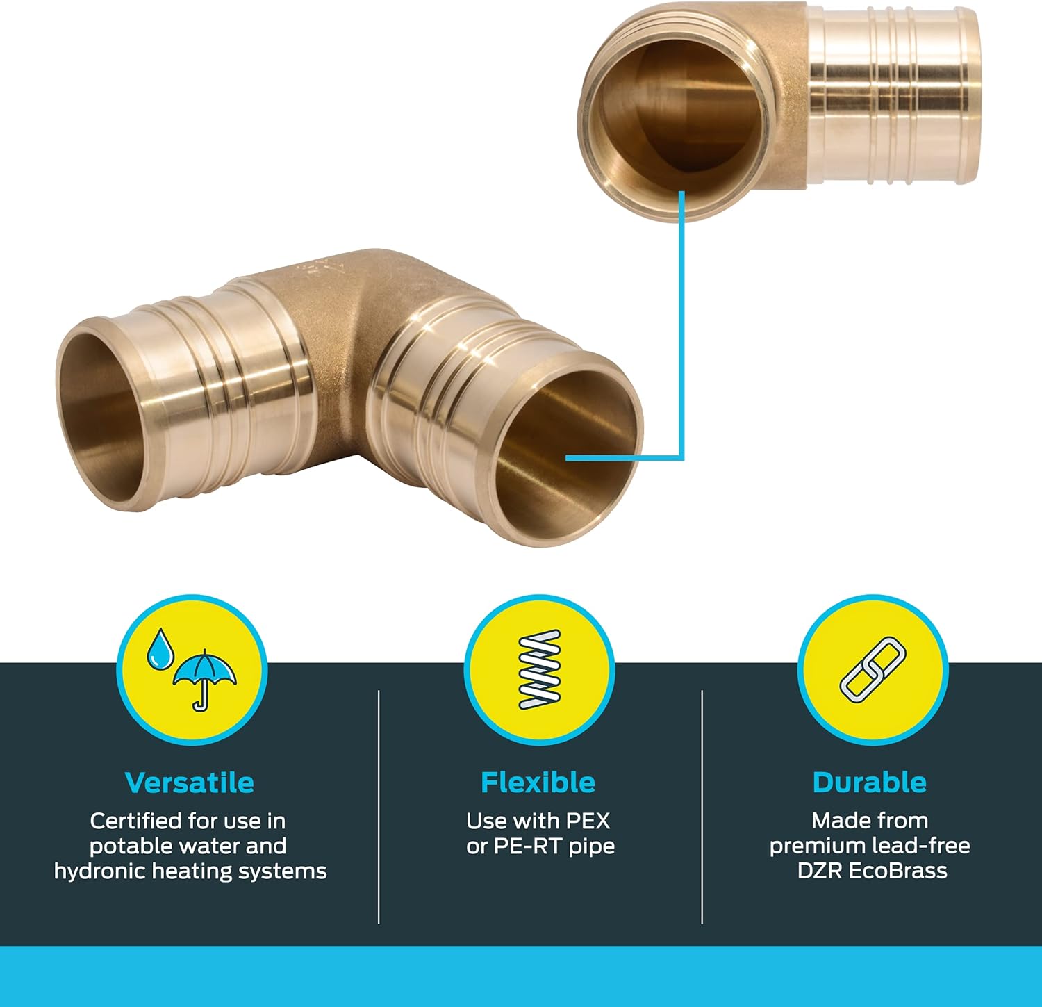 SharkBite 2 Inch Crimp 90 Degree Elbow, Brass Plumbing Fitting, PEX Pipe, PE-RT, UC0254