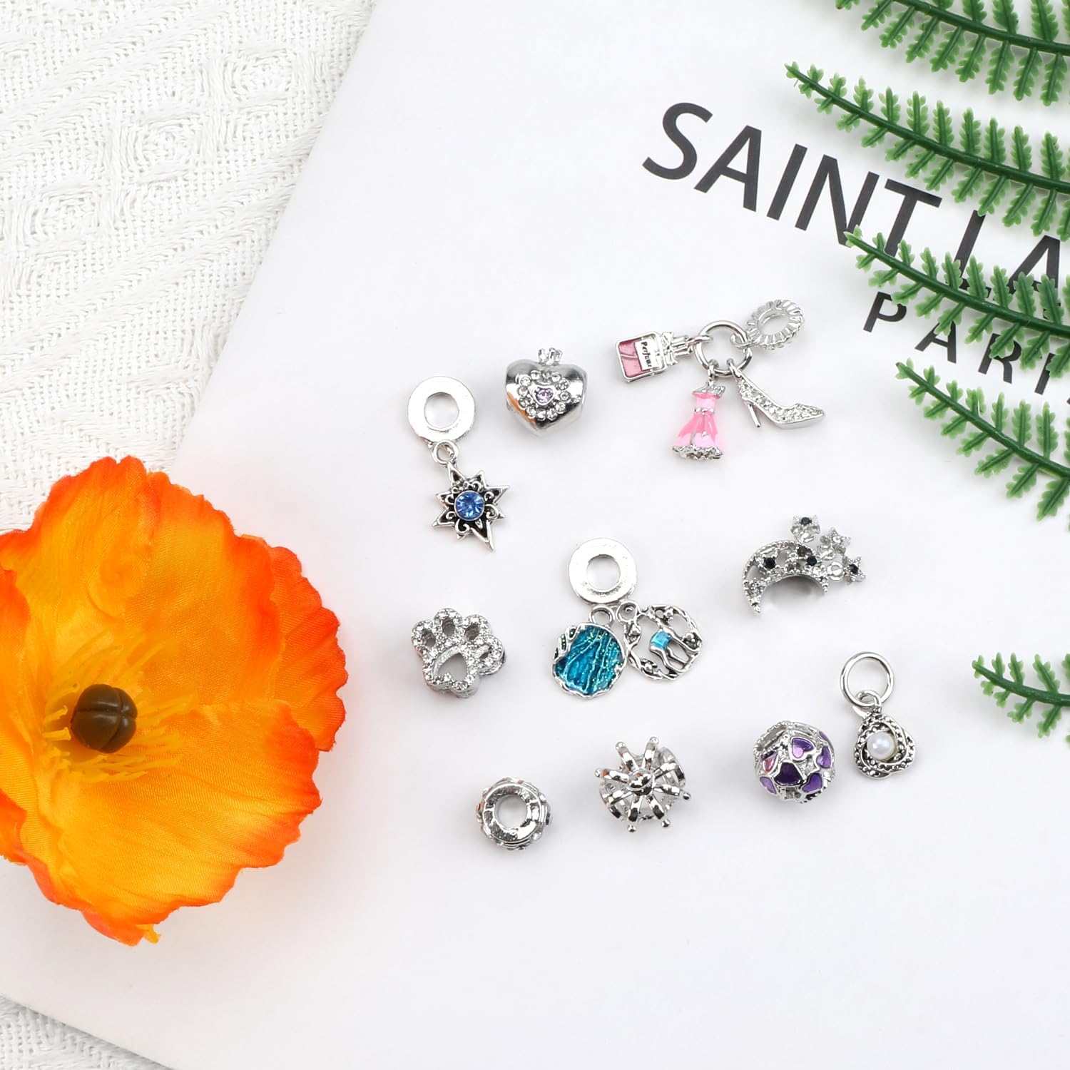 Jewelry Charm Set with Silver Beaded Charms for Bracelets or Necklaces 10 Packs Perfect Charm Gift for Women - Image 4