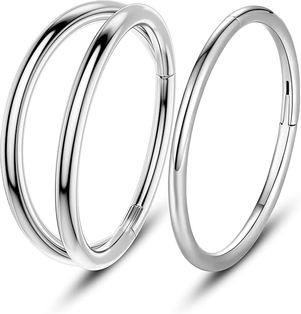 OUFER 2pcs Cartilage Helix Earrings Hoop 16G Orbital Conch Ring Tragus Daith Piercings Jewellery Rook Snug Hinged 316L Surgical Steel Septum Clicker Silver Nose Ring 1.2mm