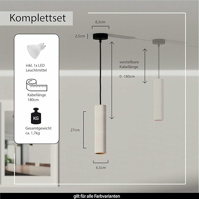 Tivendis Betoniq hanger lamp beton modern grote nara27 buiten wit binnen koper - industrieel ontwerp betonlamp hangende lamp met LED -gloeilamp en frame GU10 - hanglampen en hanglampen in betonnen look photo 3