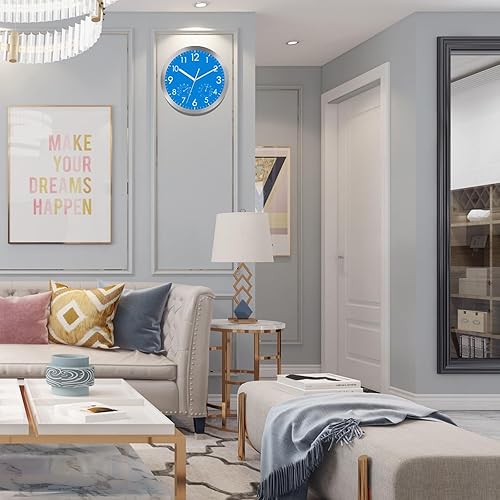 Miniatura 8 de WOOPHEN Reloj de pared silencioso de 12 pulgadas, funciona con pilas, cubierta de vidrio sin tictac, reloj de pared con marco de aluminio plateado