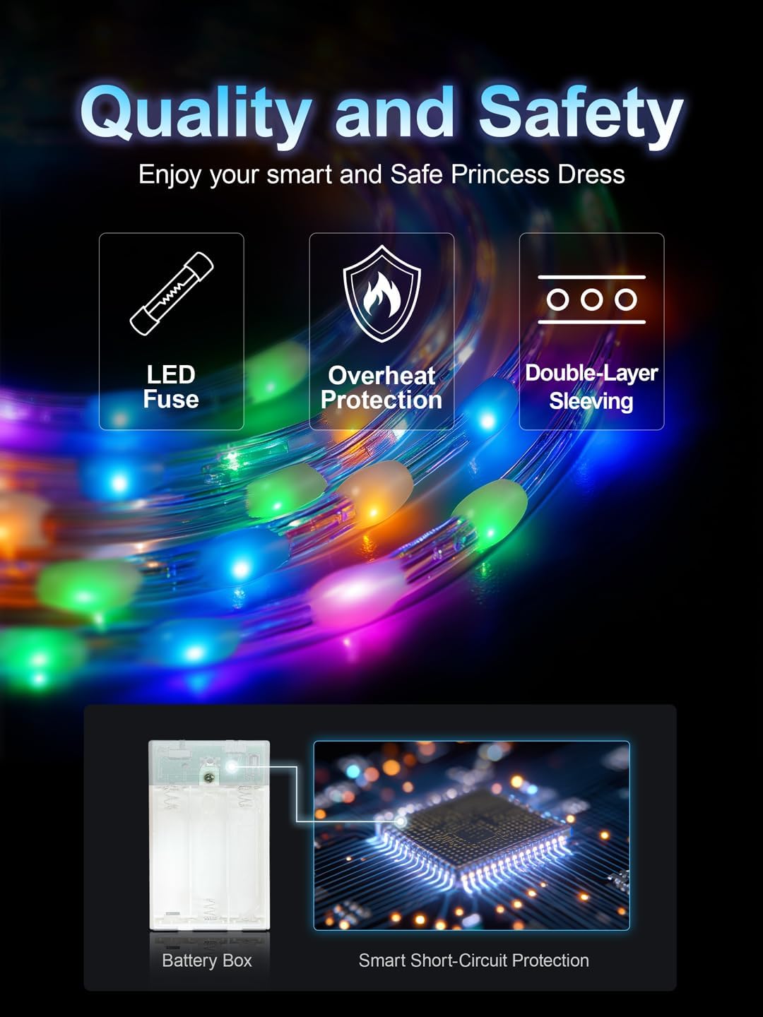 Princess Costume for Girls, RGB Light Up Toddler Dress up & Syncs Music App Control with Accessories for 3-10 Girls - Image 4