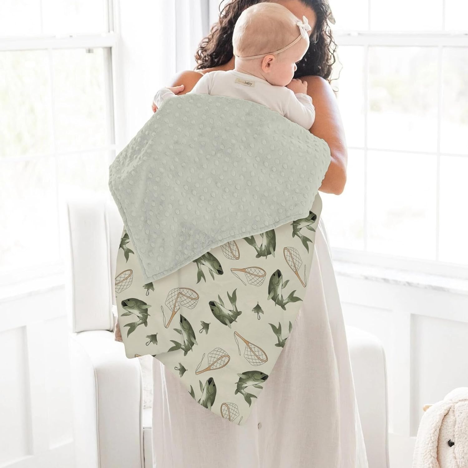 Gone Fishing Baby Blankets for Girl Boy Vintage Bass Fishes Net Lake Soft Mink with Dotted Backing Double Layer Swaddle Receiving Blanket for Toddler Nursery Fishing Lovers Gift Bed Blanket 30x40 - Image 4