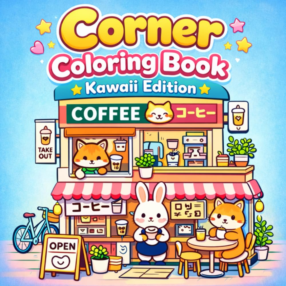 Corner Coloring Book Kawaii Edition: 40 Cute Cozy Coloring Pages in Bold and Easy Hygge Style for Stress Relief