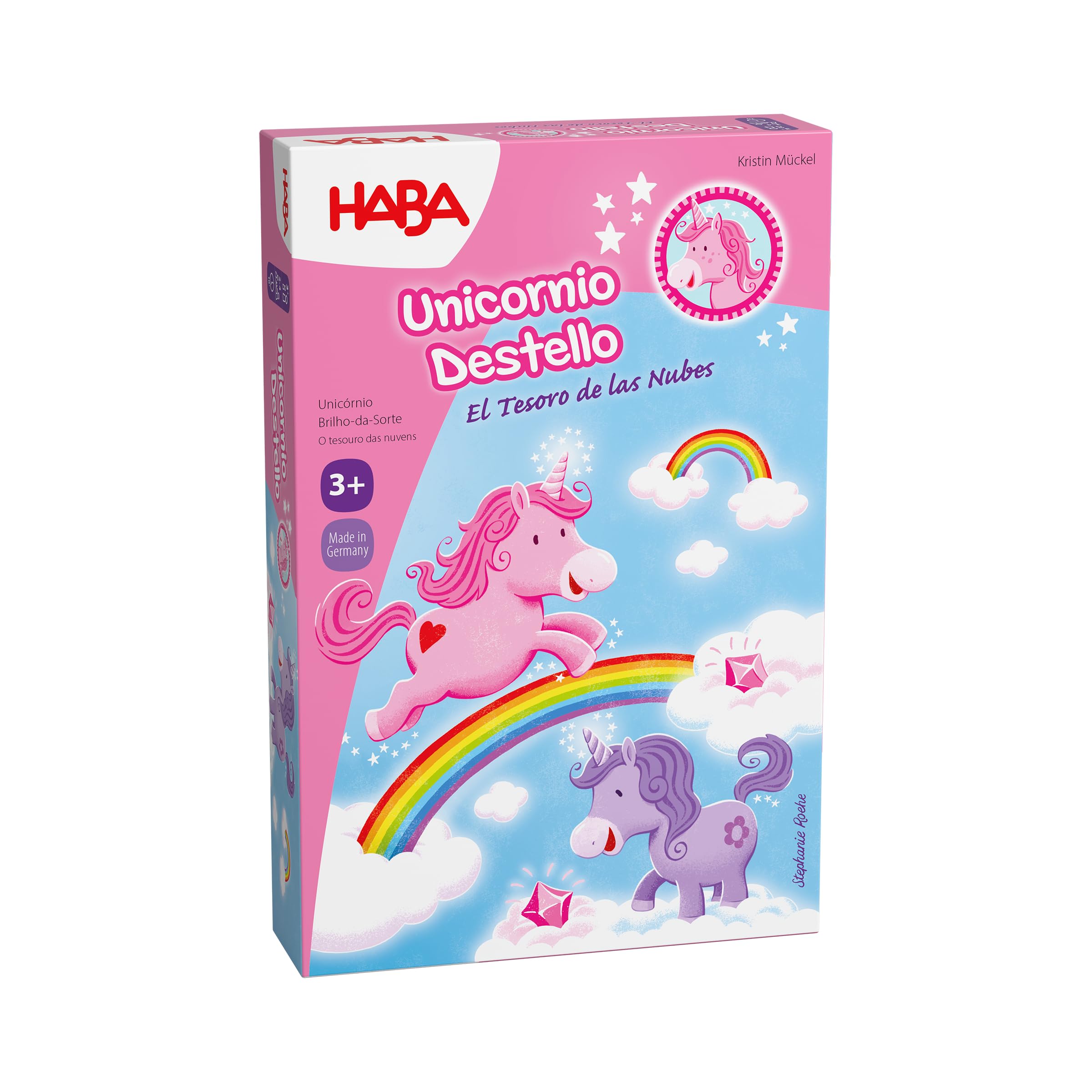 HABA 2012230005 - Unicornio Destello El Tesoro de Las Nubes, Juego Infantil de Mesa de acumulación. Más 3 años