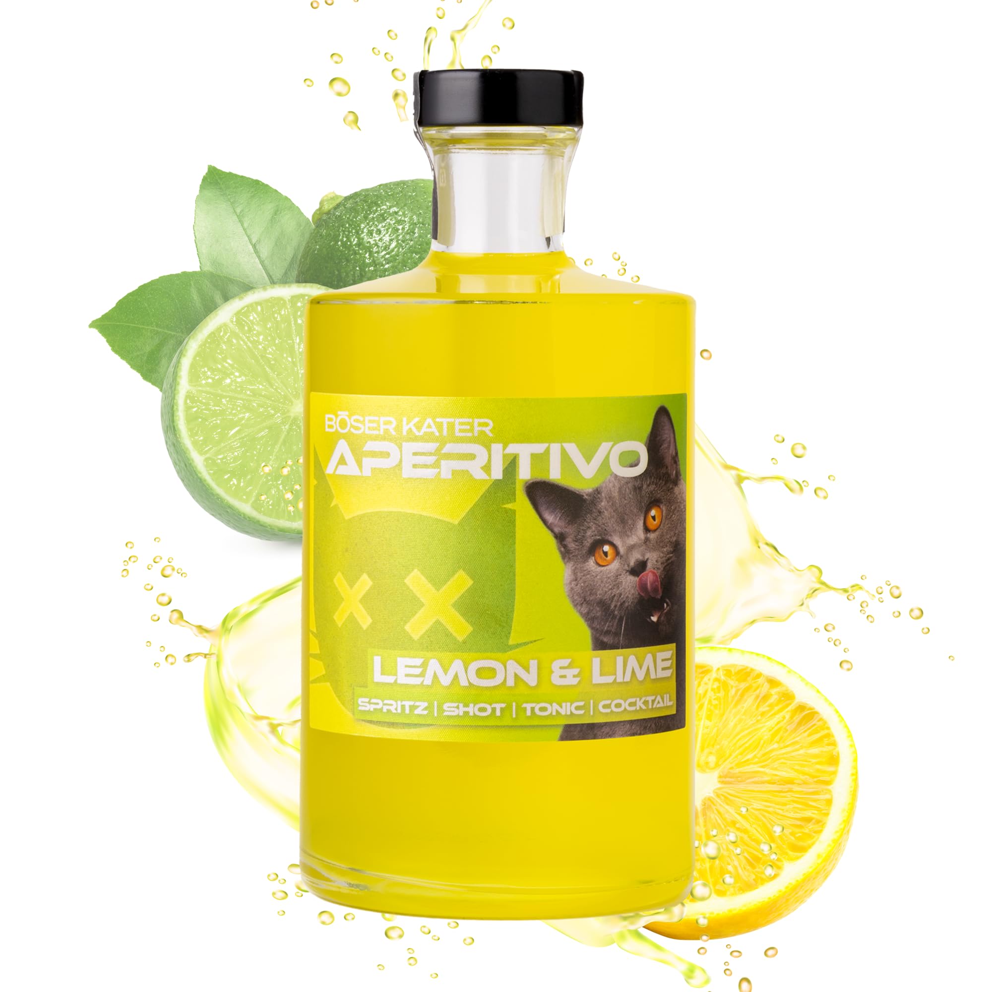BÖSER KATER Lemon & Lime Aperitivo | Frucht Likör | Zitronen Limetten Geschmack | Fruchtig-frischer Zitrus Aperitif | Ideal als Spritz oder Tonic Cocktail | Perfekte Geschenkidee 0,5l 15% Vol.