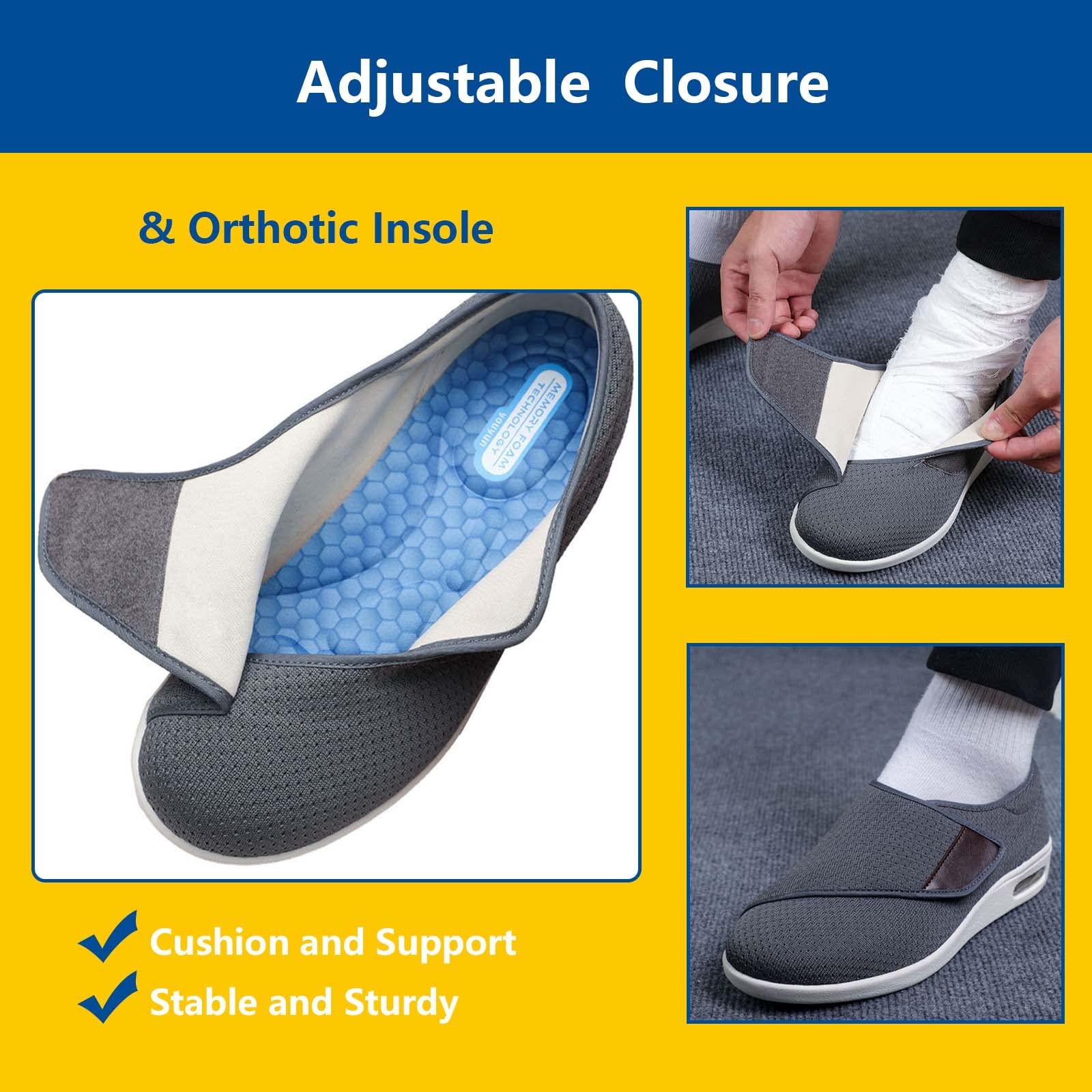Scarpe Diabetiche Uomini,Regolabili Larghe diabetiche artrite Edema Piedi Scarpe Unisex EU 39(25.5cm/10in)