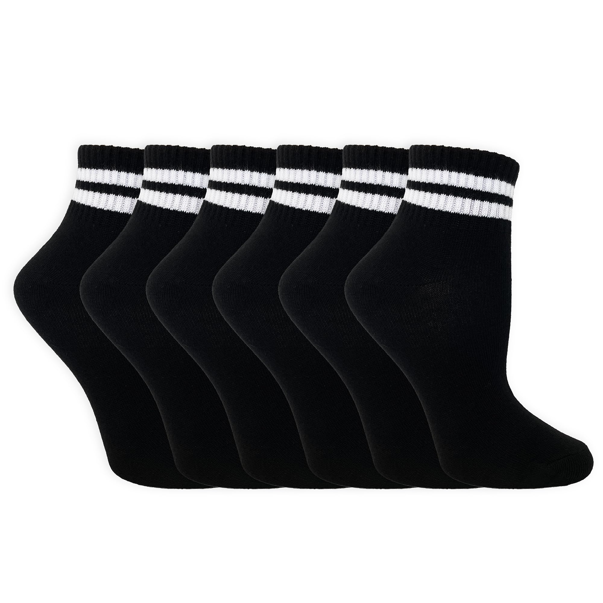 The Essentials Wardrobe Women's Crop Black With Stripes Tew 6 Pack Sports Crop Length Socks - Uk 4-8/Eu 37-42 - Black
