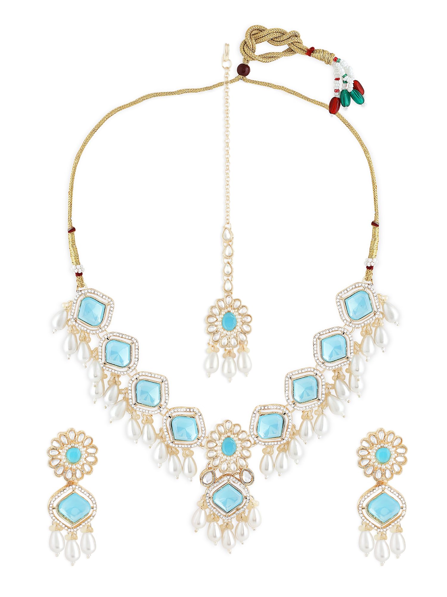 ZAVERI PEARLS Turquoise Blue Stones Dazzling Austrian Diamonds Beads Drop Necklace Earring & Maangtikka Set For Women-ZPFK17782 (B0CZXXD78K) Amazon Price History, Amazon Price Tracker