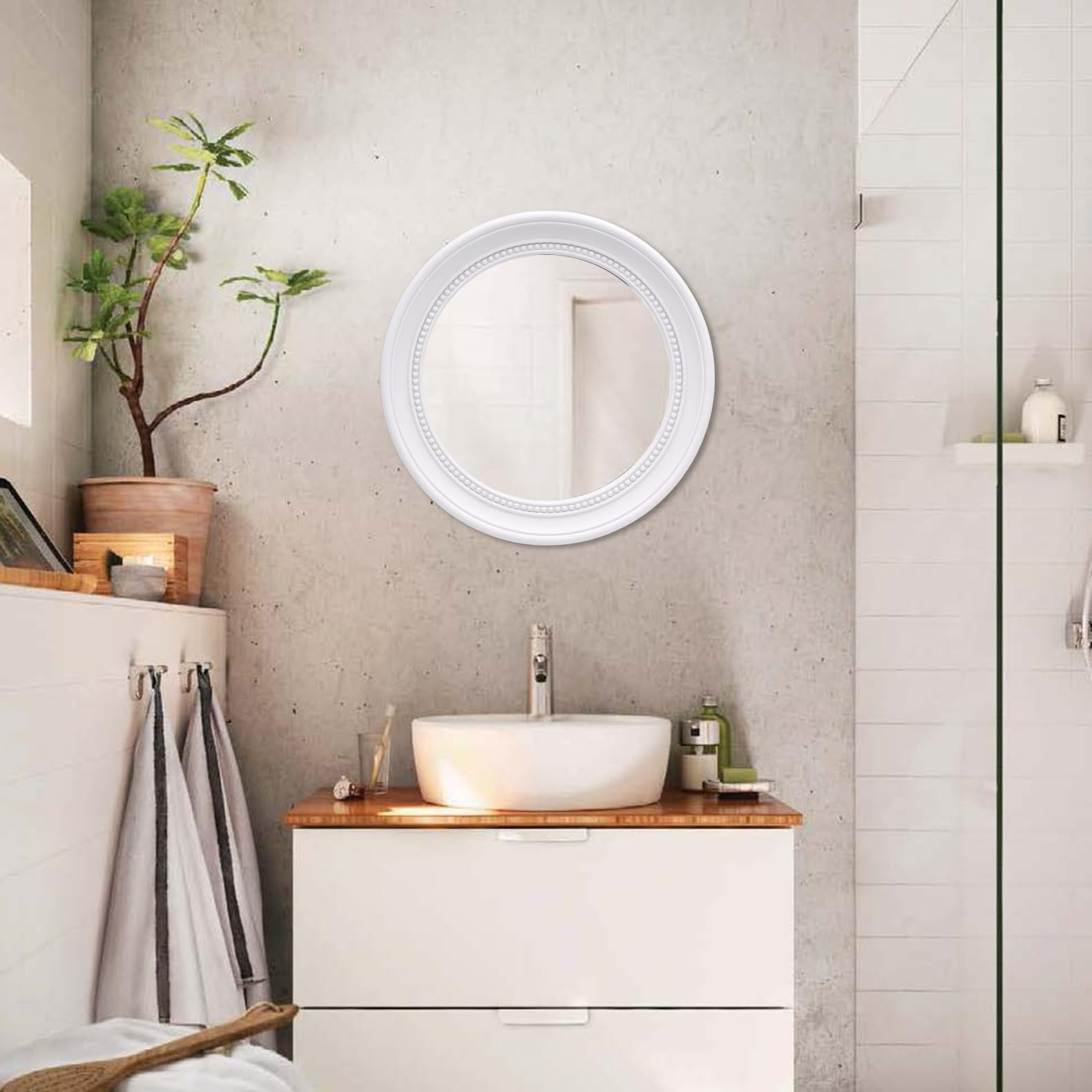 OIGUMR Circle Mirror Round Wall Mirror Bathroom Mirror Mirror Wall Decor for Living Room, Bedroom, Entryway White 18-Inch Diameter