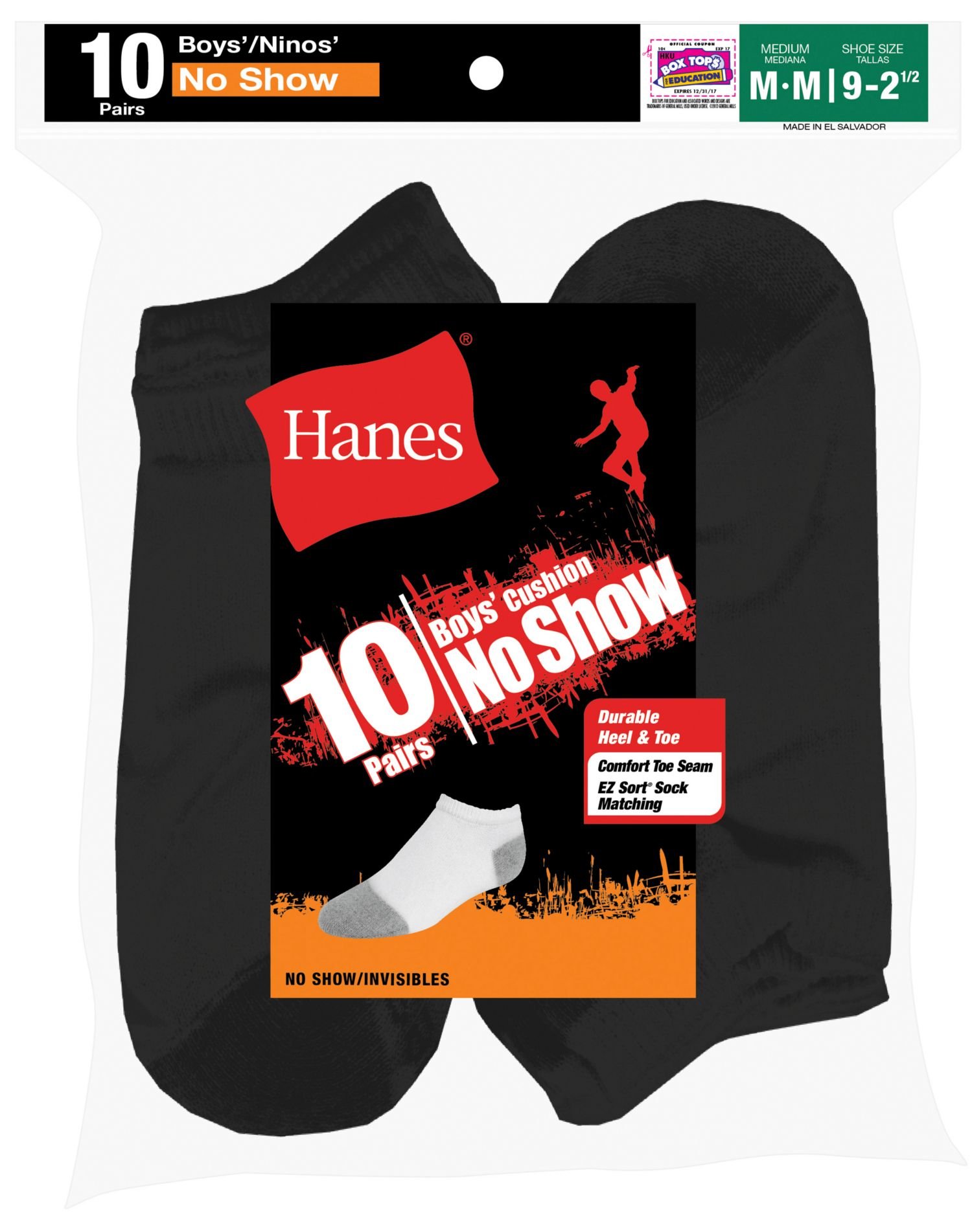 hanes EZ ordonner® Boys 'chaussettes de No-Show - Noir - Small