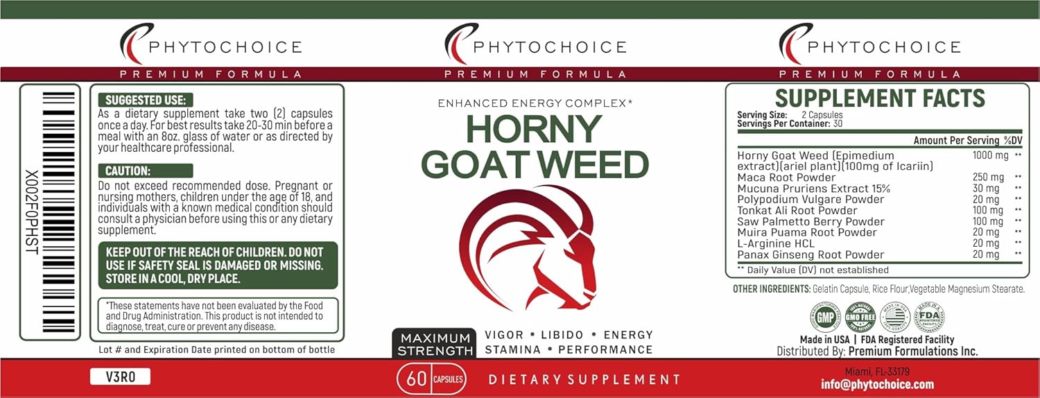 Fast Acting Horny Goat Weed Extract Herbal Complex for Men and Women-10X More Icariins Advanced Formula for Performance with Maca Root, Ginseng, Tongkat Ali, Saw Palmeto for Natural Energy & Endurance : Health & Household