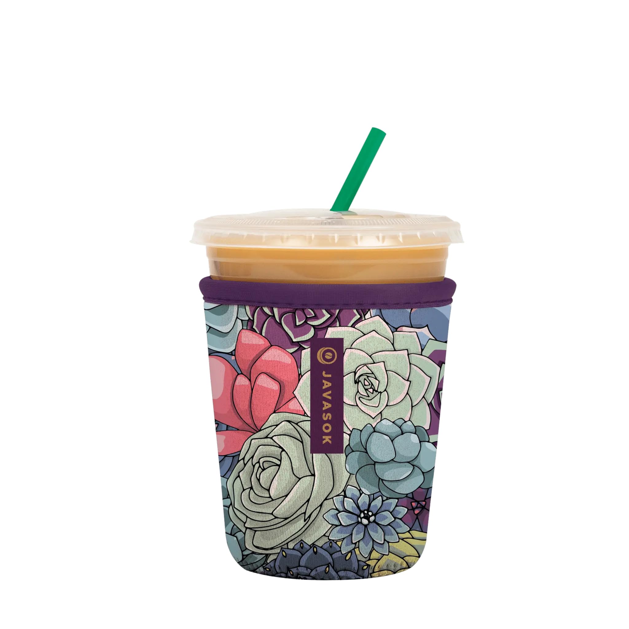 Sok It JavaSok Iced Coffee &amp; Cold Soda Insulated Neoprene Cup Sleeve (Succulents, Small: 16-20oz)