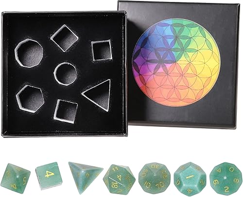 Miniatura 5 de rockcloud Juego de 7 dados poliédricos DND de aventurina verde, dados hechos a mano con piedra de cristal curativo con caja de dados para juegos de