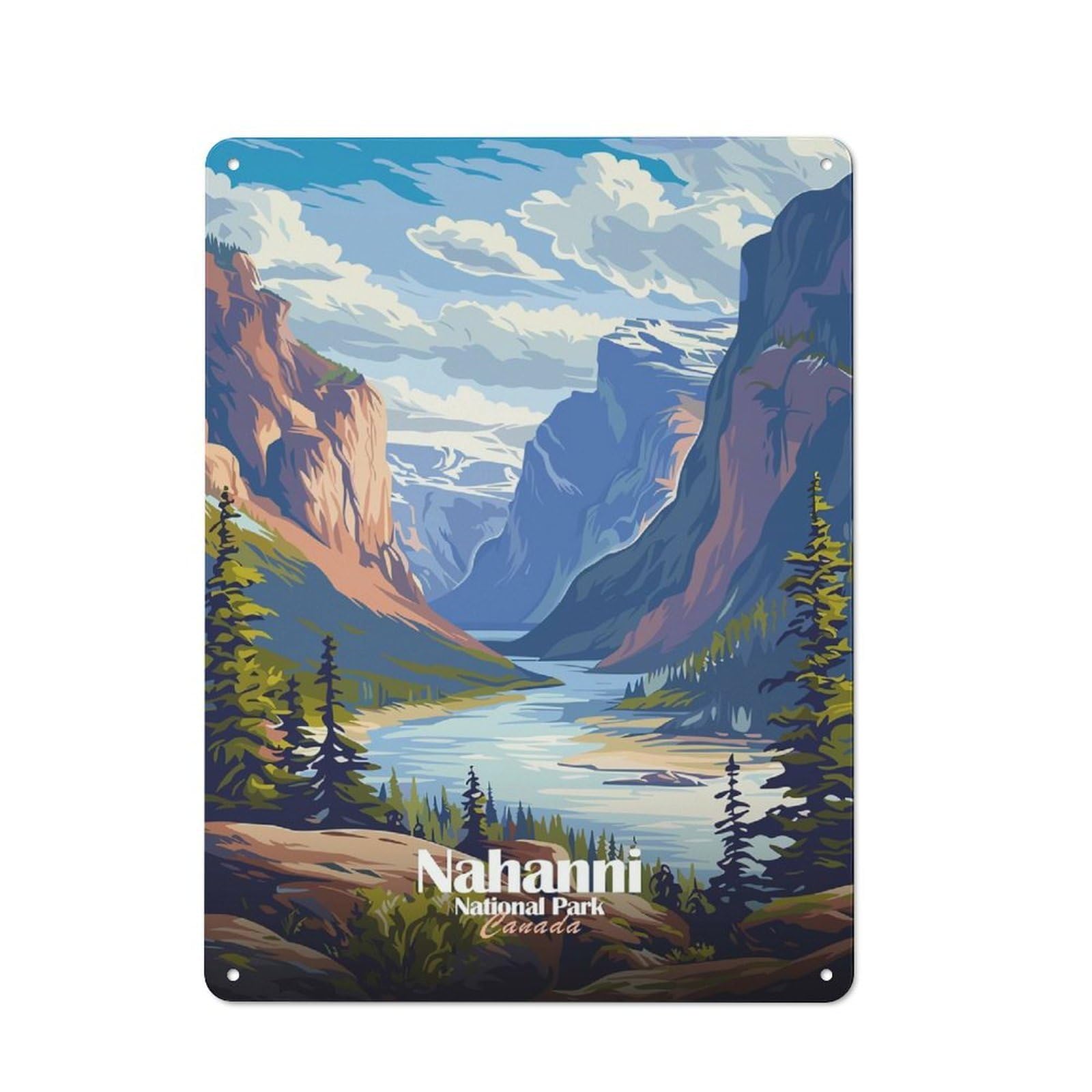 Junmoney Nahanni National Park Canada Landscape Art Creative Metal Wall Decor 40X30cm, Metal Desk Wall Sign For Hobby Room, Office, Lounge Or Living Room
