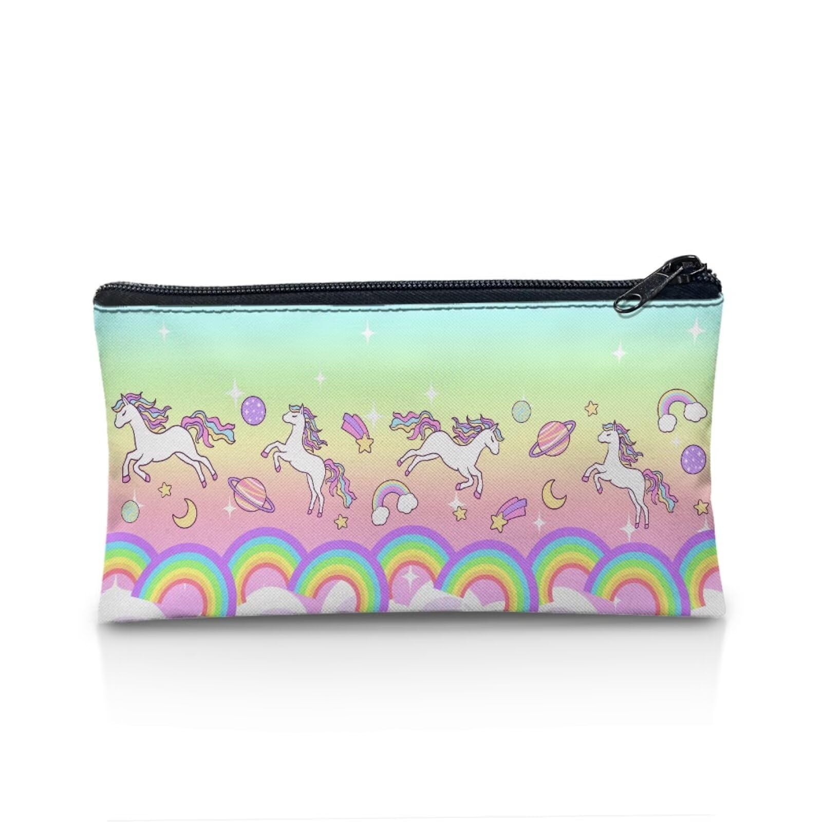UOIMAG Rainbow Horse Pencil Case for Girls Cute Pencil Pouch Slim Box Storage Bag for Back to School Kids