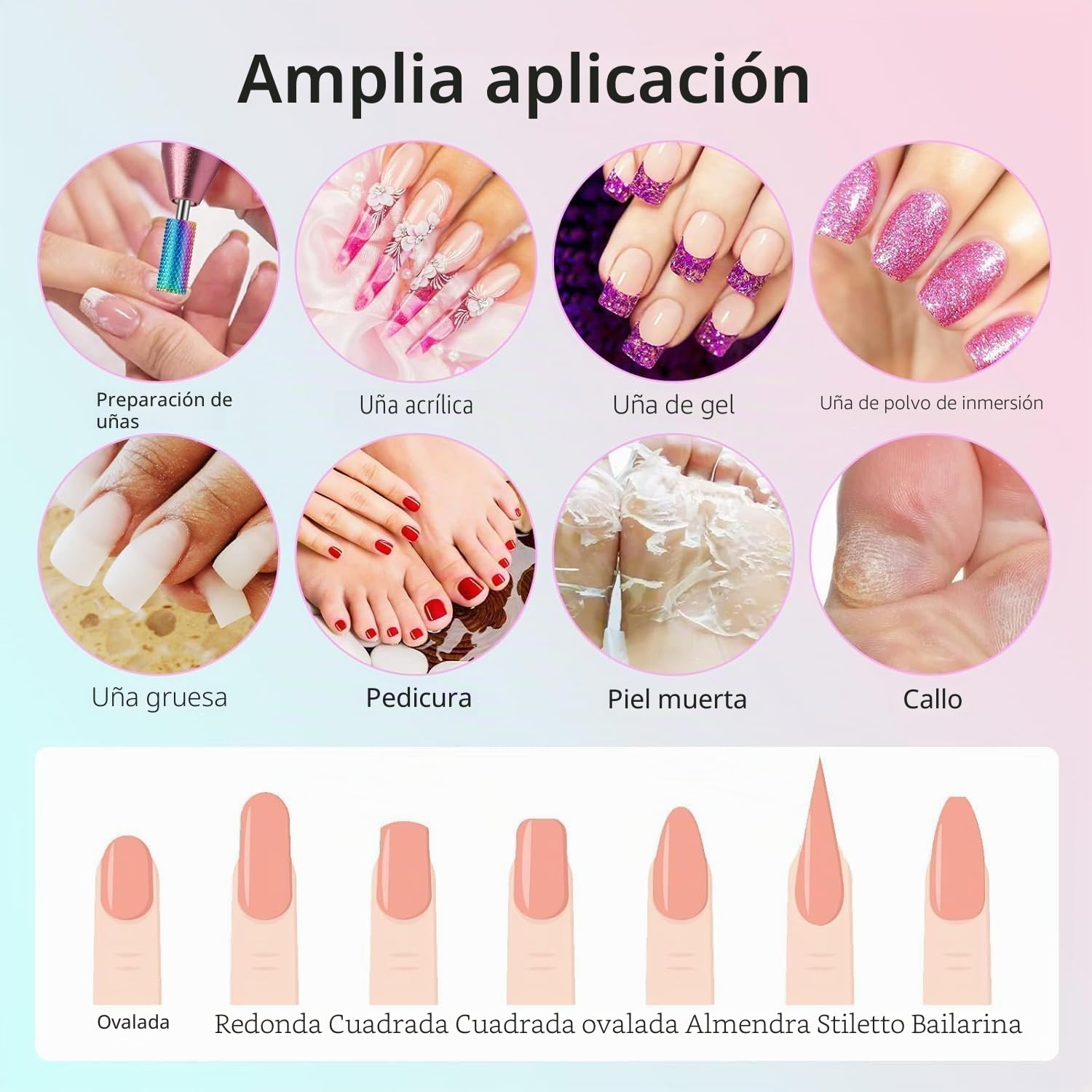 Depvko Juego de 25 brocas para uñas con estuche plateado y 50 bandas de lijado, 3/32'' fresas torno para uñas herramienta para quitar cutículas carburo diamante cerámica para esmalte de uñas, salón