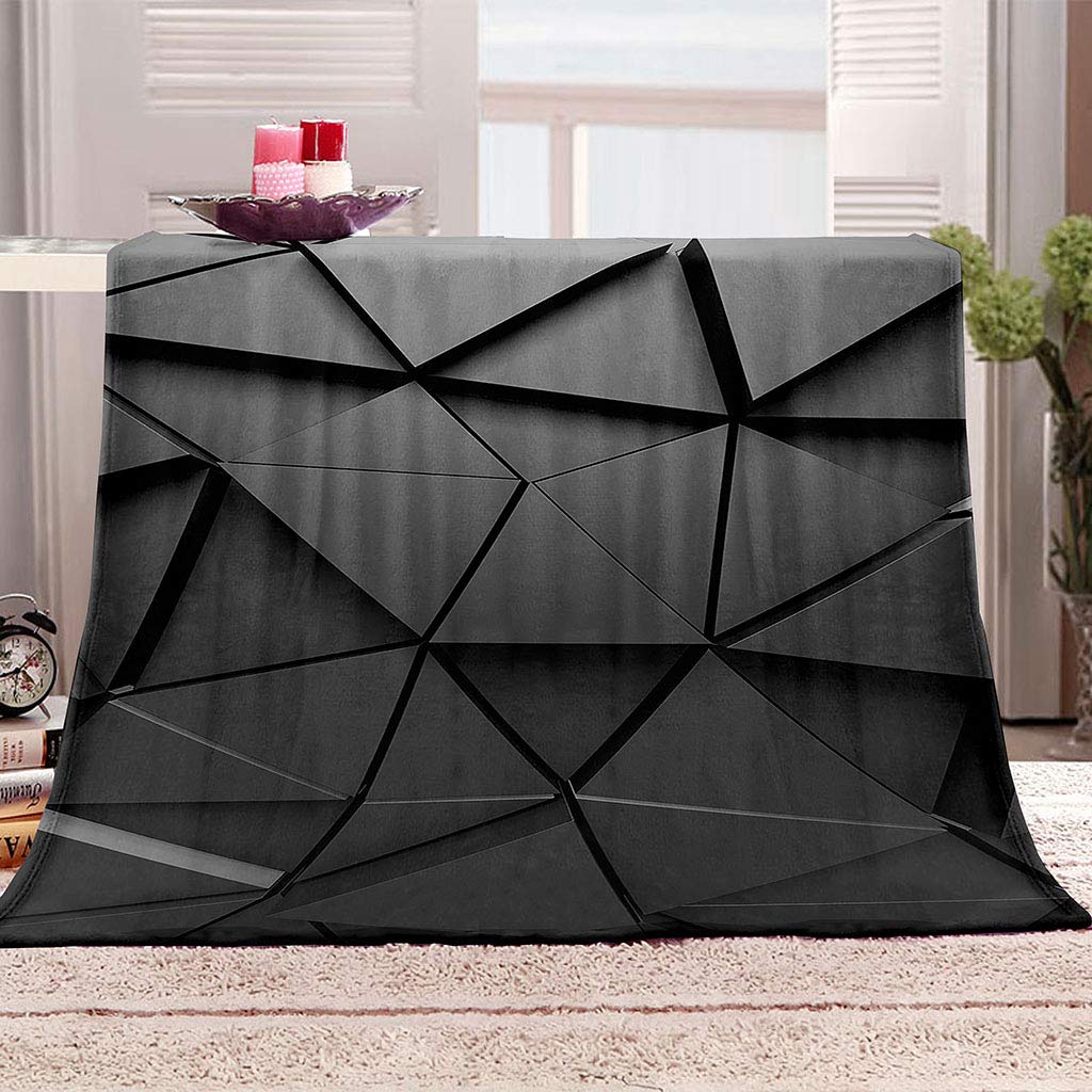 Couverture polaire douce contre le froid, plaid flanelle 140x200cm géométrie noire 3D