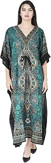 UKAL Women's Viscose Printed Maxi Night Gown(Kaftans_Green_Free Size) Price In India
