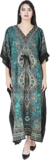 UKAL Women's Viscose Printed Maxi Night Gown(Kaftans_Green_Free Size)