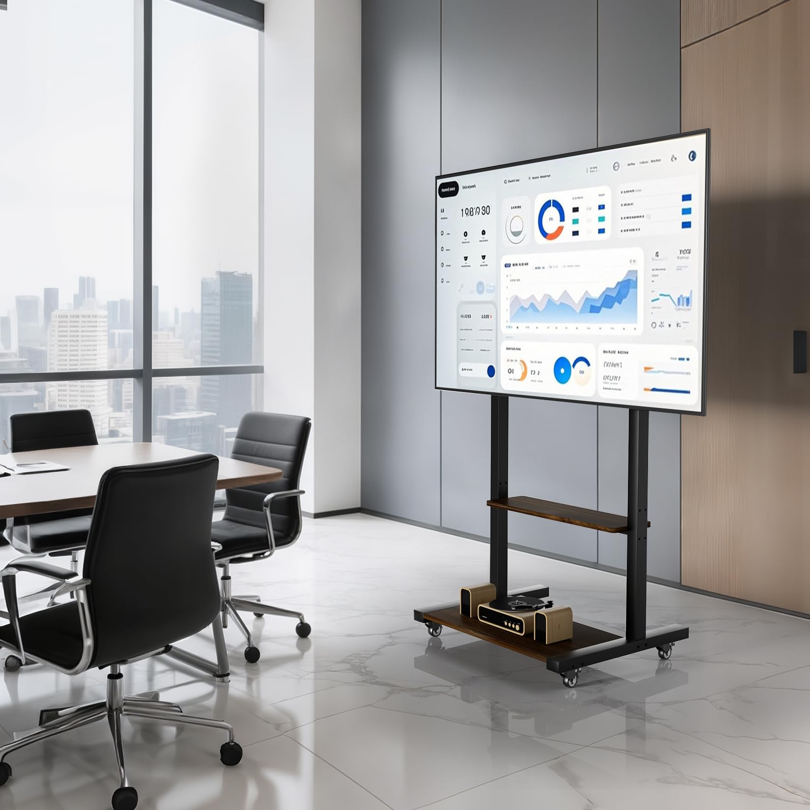 Support TV sur Pied avec roulettes: Meuble de Télévision de 40 à 100 Pouces pour Télé Écran LED OLED LCF Jusqu'à 50kg Support Télévisateur Hauteur Réglable160-195cm Max VESA 800x600mm