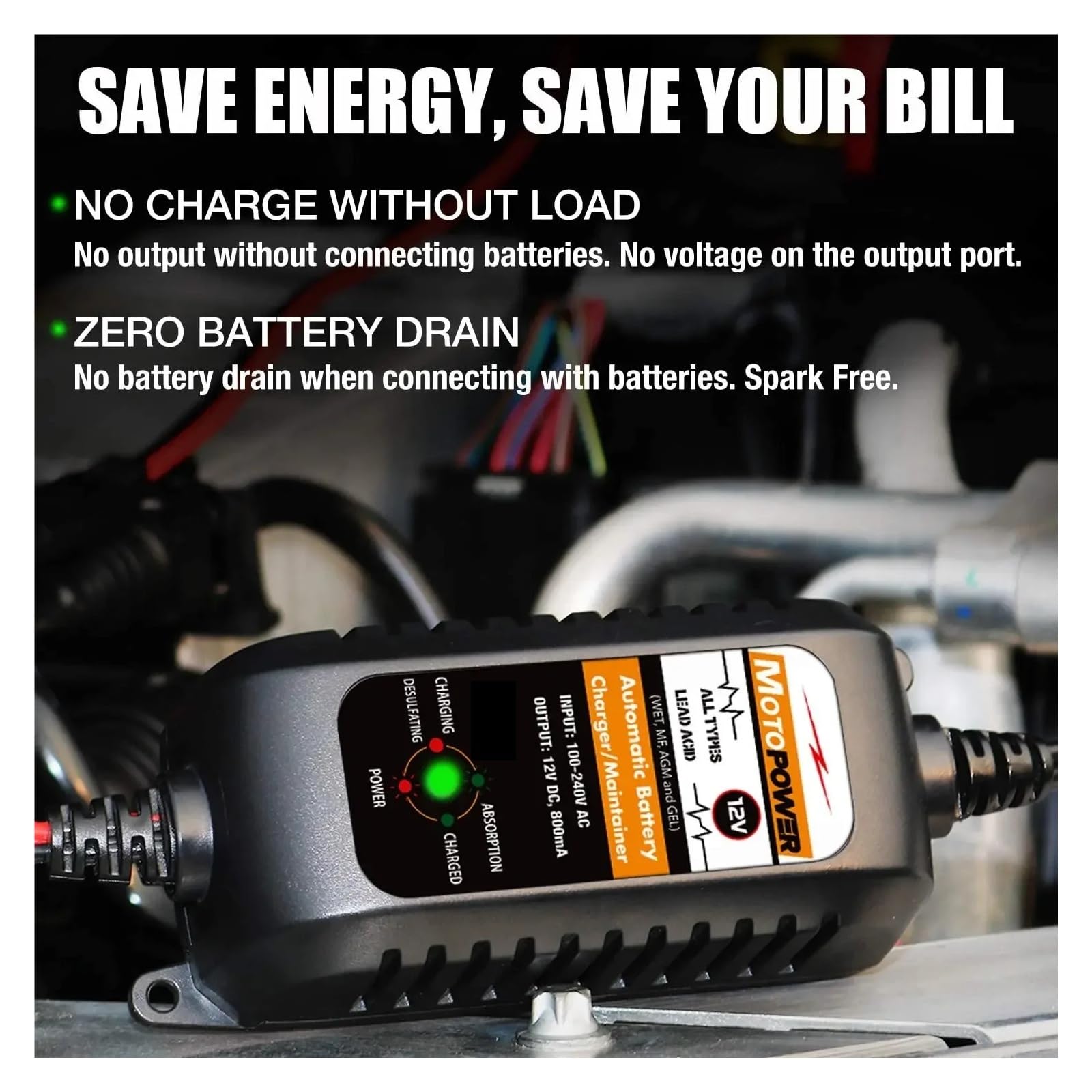 Ładowarka Baterii, 12 V 800 mA Automatyczna ładowarka do akumulatorów samochodowych i motocyklowych Smart Car