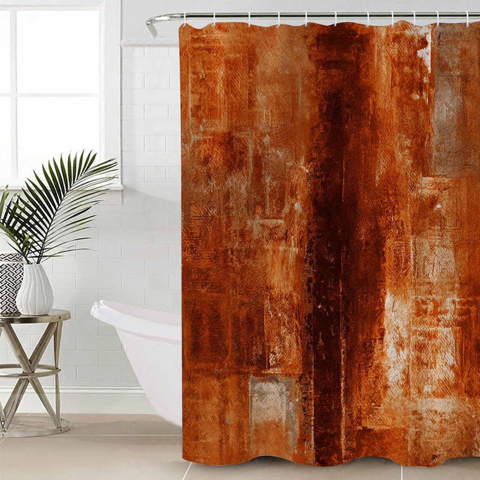 Burnt Orange Waterproof Shower Curtains Set - Extra Long 72 x 78 Inch, Vintage Farmhouse Oil Painting Abstract Art Polyester Fabric Bathroom Curtain