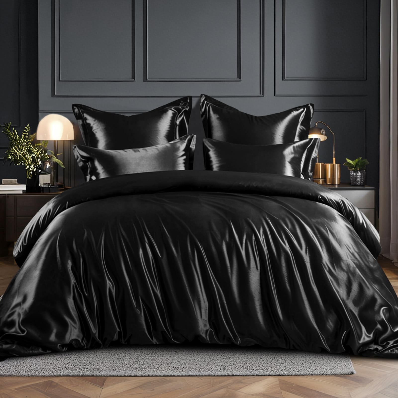 Damier Satijnen beddengoed, 220 x 240 cm, beige-grijs, glanzend satijn
