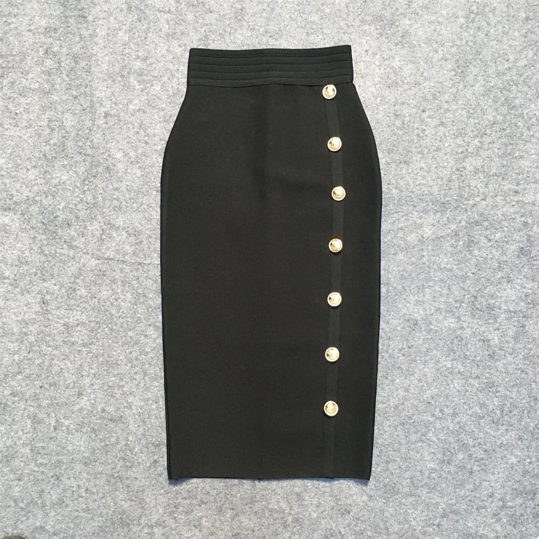 Yeuyyben Elegante Bodycon Midi Bandage Gonna a Vita Alta Bottone Donne Matita Estate Knit Gonne Festa di Moda