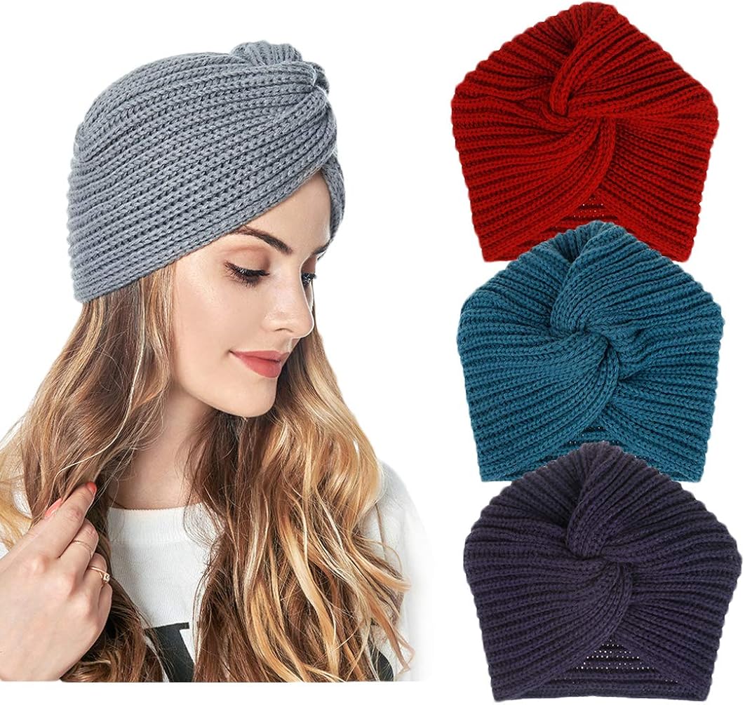DANMY Winter Hats for Women,Warm Chunky Soft Cable Knit Womens Beanie Hats (Z-3pcs-Red/Blue/Navy)