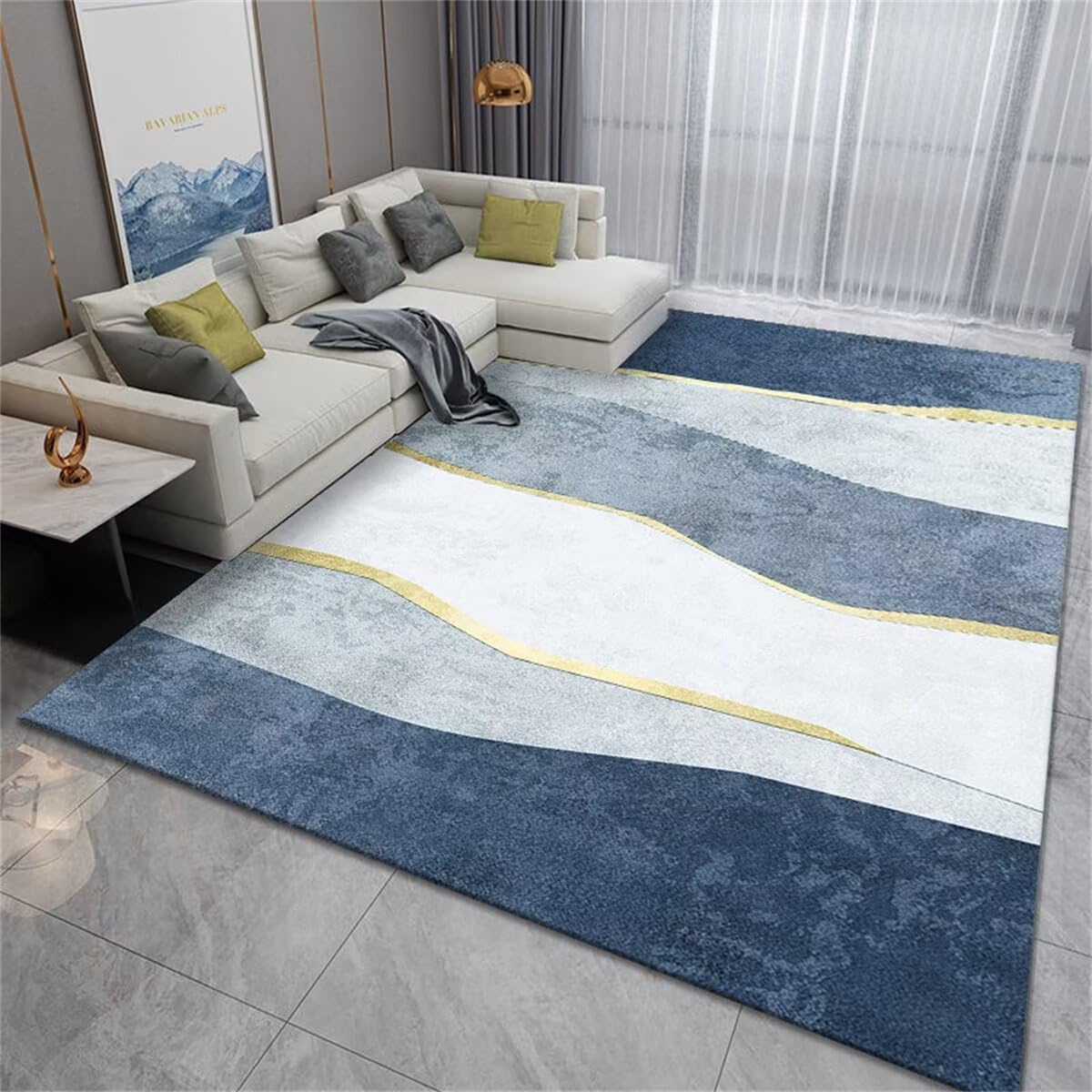 Tapis salon lavable et anti-tache bleu abstrait 120x160