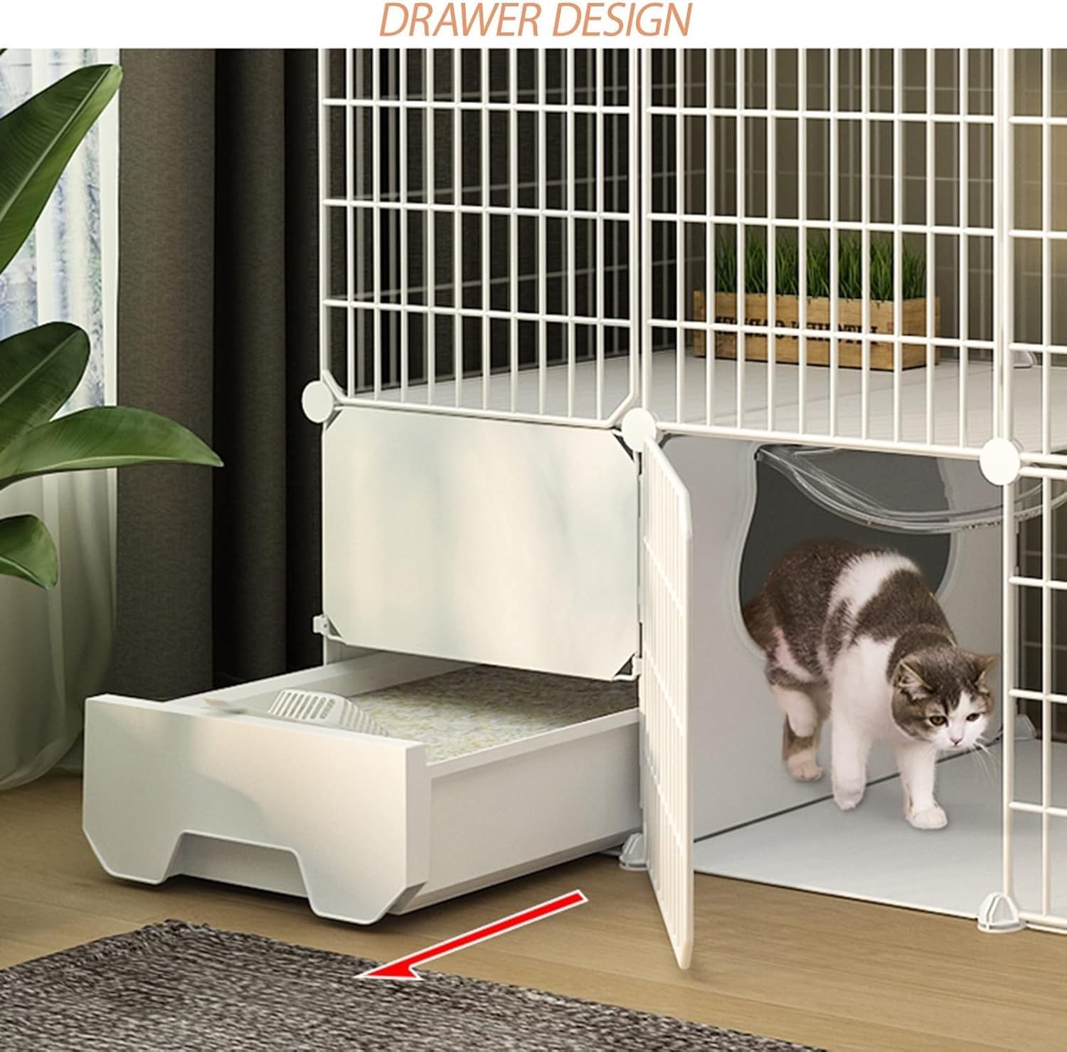 Recinto Pieghevole – con lettiera e for Piccoli Animali Domestici(Set C,111 * 49 * 145CM-A)