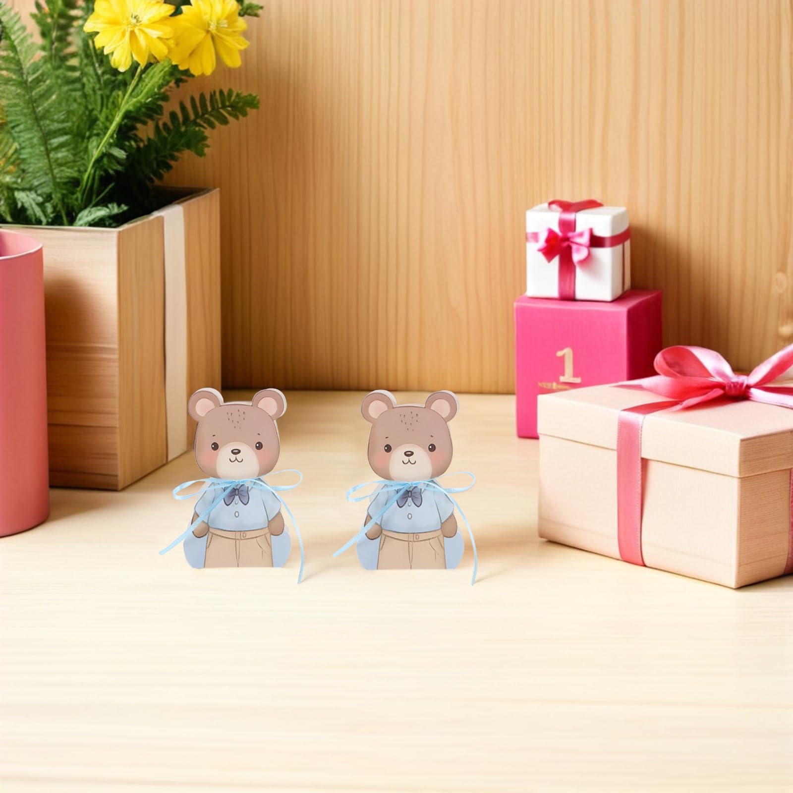 Cajas de Obsequio para Bebés Shower 50 Unidades Mini Cajas Plegables de Papel Diseño de Oso Azul para Centros de Mesa y Dulces en Fiestas de Primer Cumpleaños