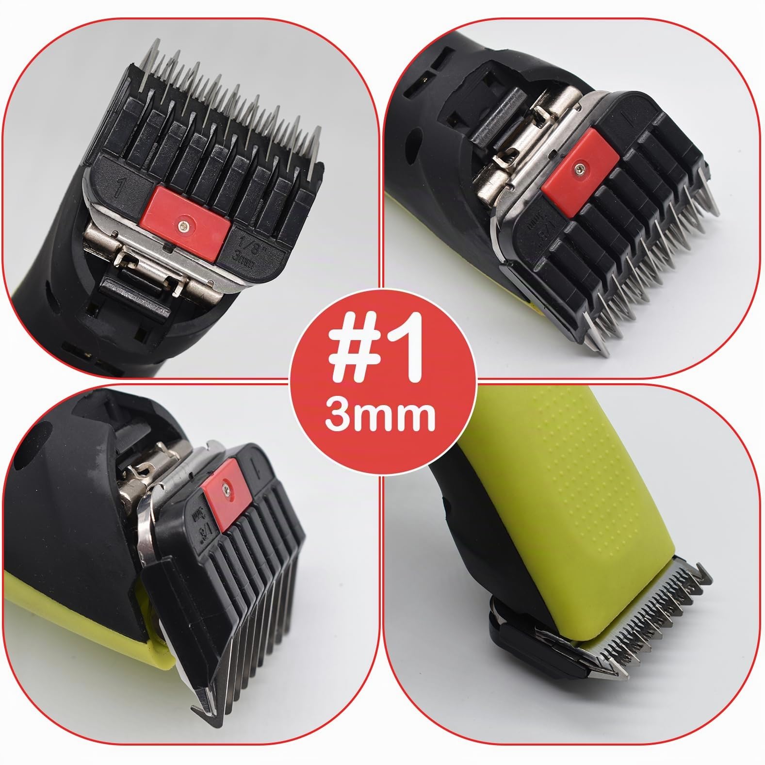 4 pettini di Ricambio in Acciaio Inox A5 per Tosaerba, 3/6/10/13 mm, 1/8", 1/4", 3/8", 1/2", compatibili con Wahl KM2/5/10, Andis AG BG Oster A5/A6