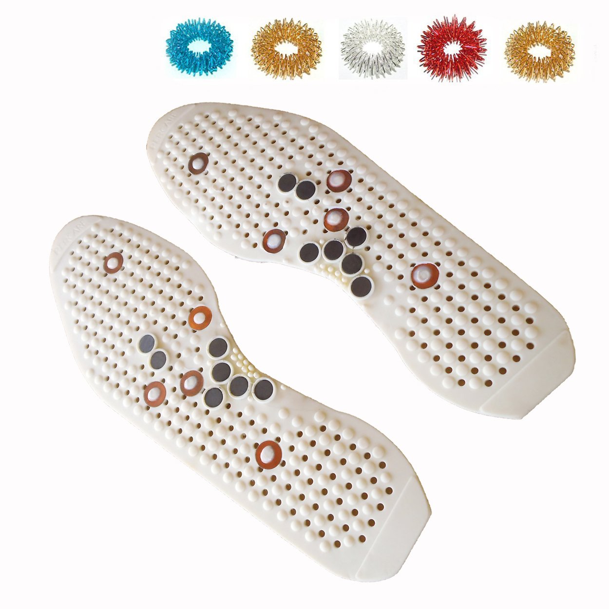 Acupressure Reflexology Magnetic Massage Shoe Insoles + 5pcs Sujok Finger Massager Rings One Size Cut To Size In Your Shoes White by PerCare